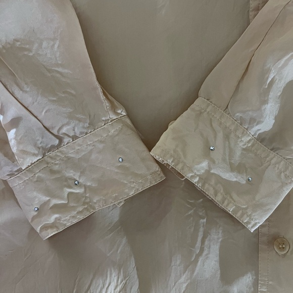 Cream 100% Silk Crystal Rhinestone Blouse - Picture 5 of 7